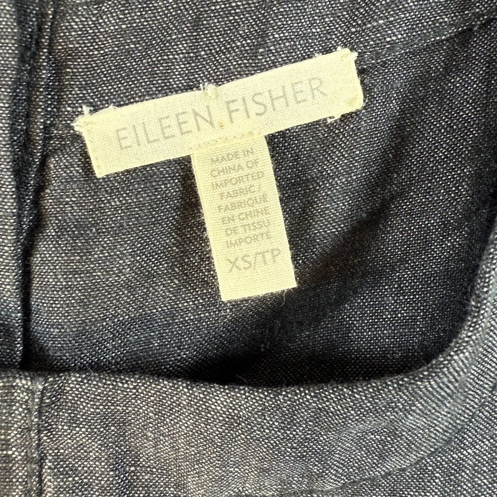 Eileen Fisher Swing Blouse Women XS Charcoal Hi-Low 100% Organic Linen Lagenlook - Picture 3 of 7